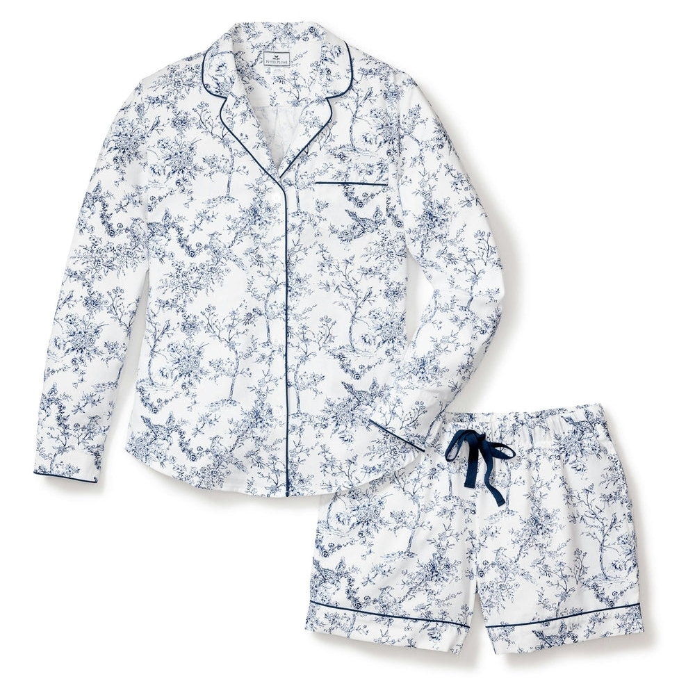 Petite Plume | Women's Floral Pajama Set - Blue and White | Size XS